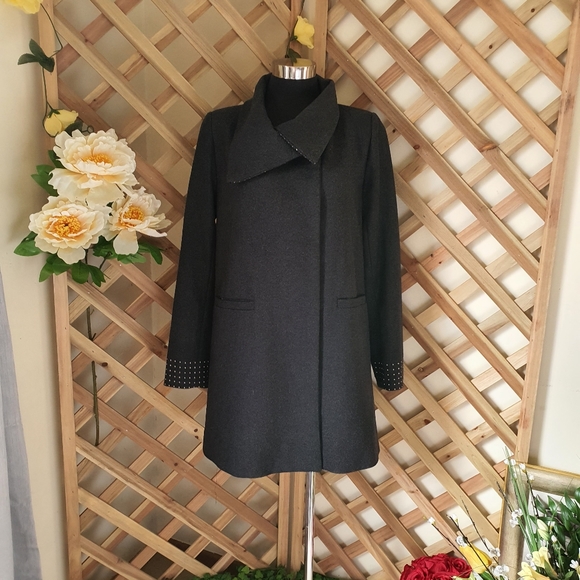DECJUBA Studded Long Coat Jacket (60% Wool) - Picture 3 of 12
